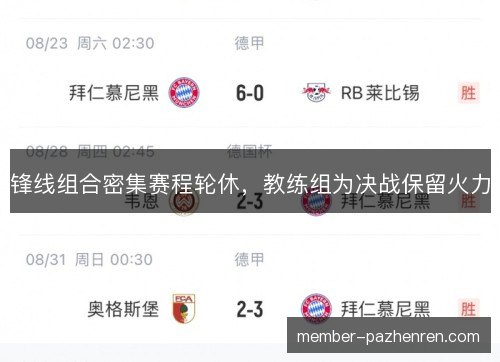 锋线组合密集赛程轮休，教练组为决战保留火力